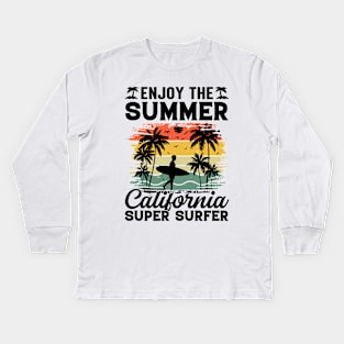 Enjoy The Summer California Super Surfer Kids Long Sleeve T-Shirt